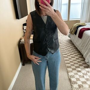 Black Leather Button-Up Vest